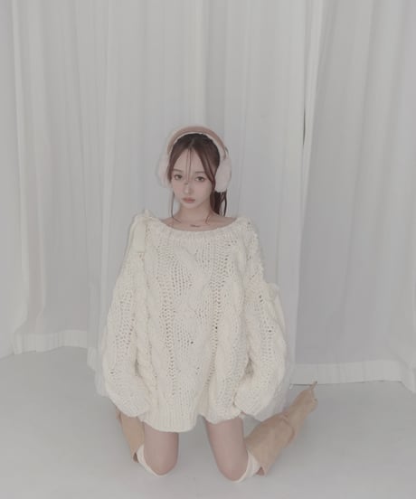 ハンドニッティングケーブルリボンニット/Hand-knitted Cable Ribbon Knit