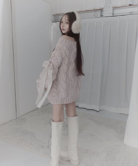 ハンドニッティングケーブルリボンニット/Hand-knitted Cable Ribbon Knit