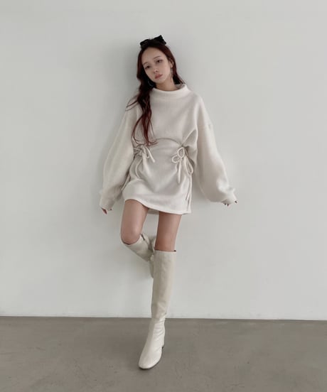 ウェストリボンニットチュニックワンピース /Waist Ribbon Knit Tunic One-piece