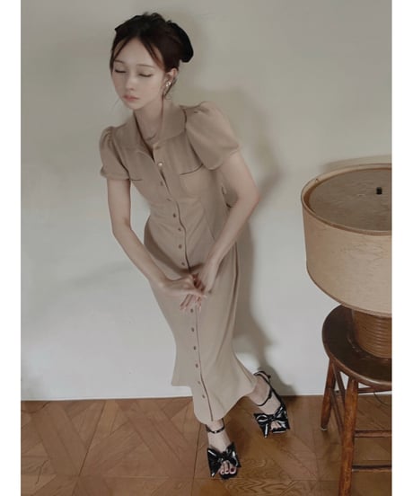 バックリボンポロフレアワンピース /Back Ribbon Polo Flare One-Piece
