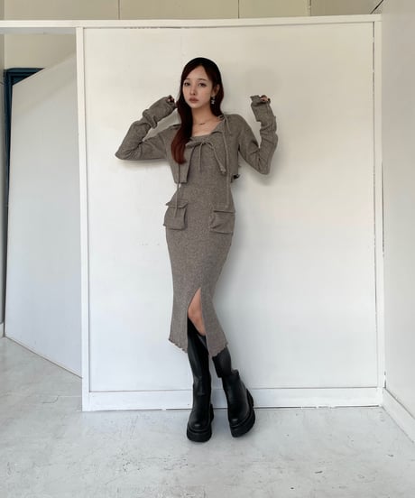 フリルヘムクロップドリボンニットカーディガン / Frill Hem Cropped Ribbon Knit Cardigan