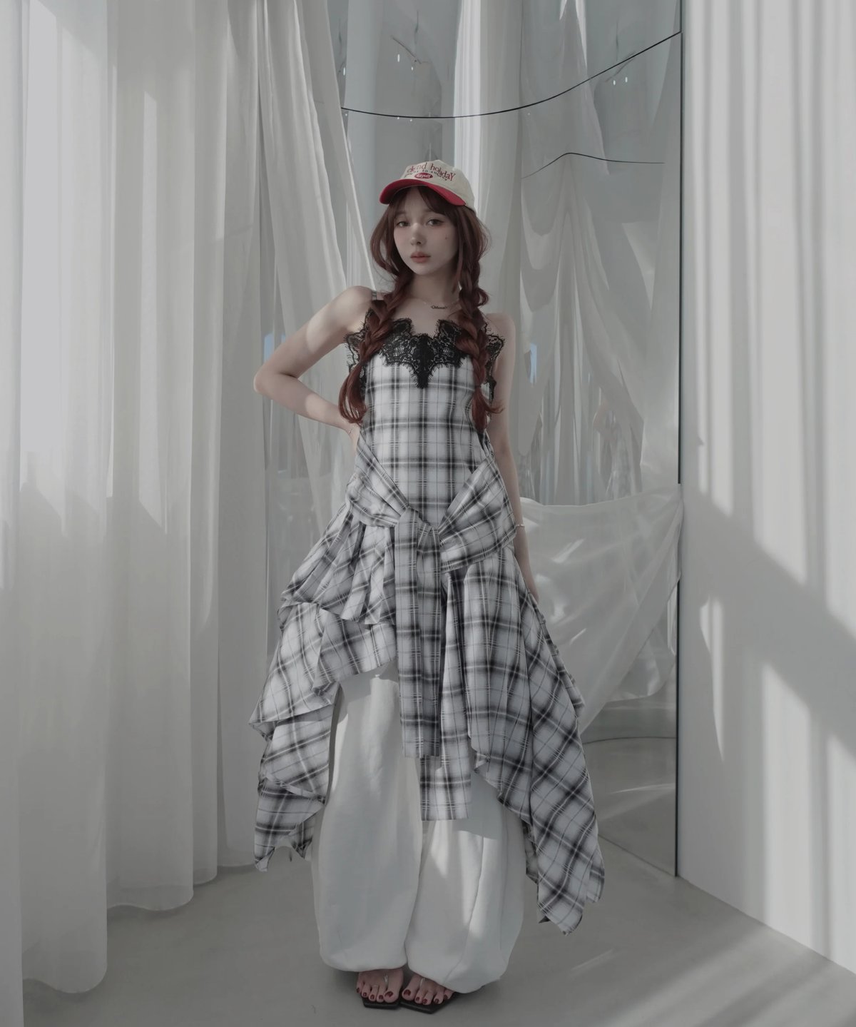 White】レイヤードチェックワンピース / Layered Check Dress | F