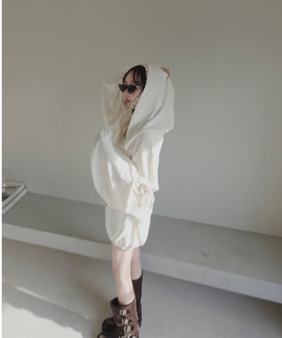 レースアップビッグシルエットフーディ/Race-up Oversized Hoodie | F