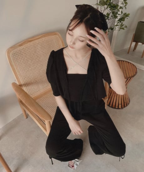 フリルヘムクロップドリボンカーディガン /Frill Hem Cropped Ribbon Cardigan
