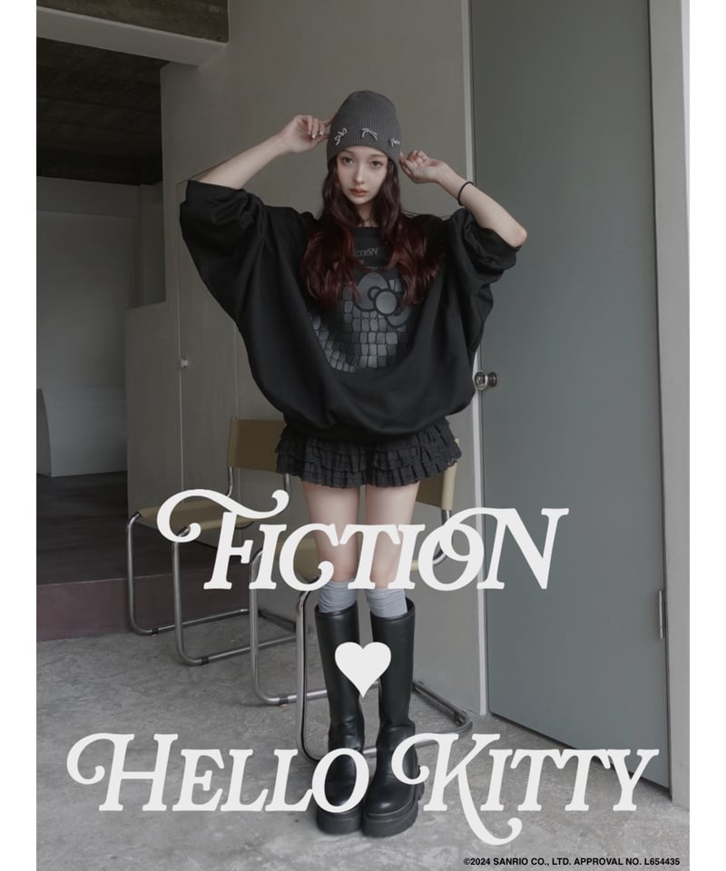 Black】♡ Croco Kitty ♡ ボリュームスリーブスウェットトップ Black】♡ Croco Kitty ♡ ボリュームスリーブスウェットトップ