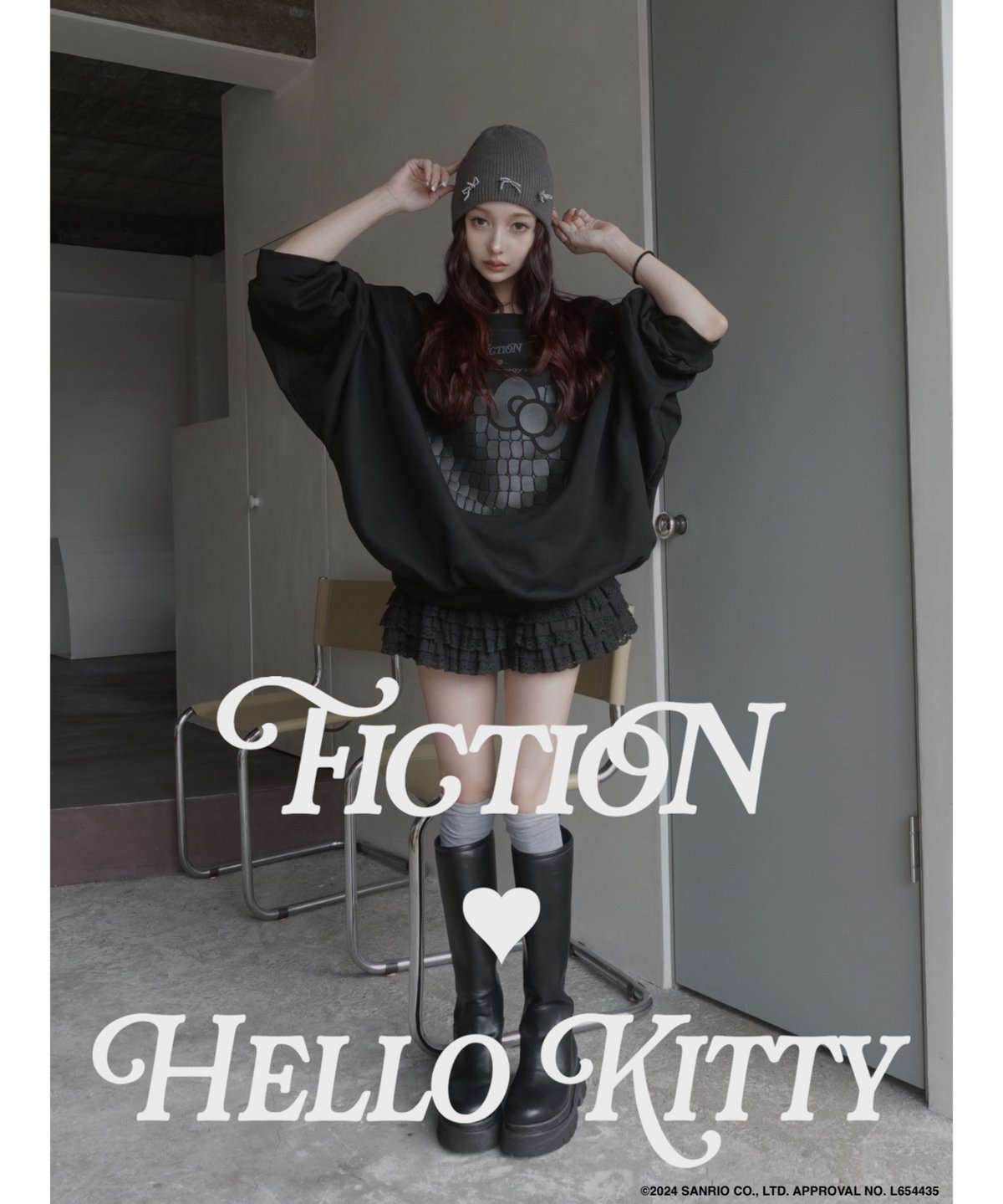 Black】♡ Croco Kitty ♡ ボリュームスリーブスウェットトップ Black】♡ Croco Kitty ♡ ボリュームスリーブスウェットトップ
