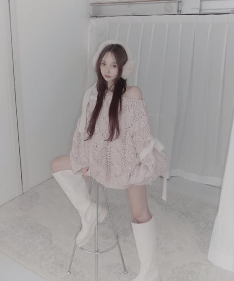ハンドニッティングケーブルリボンニット/Hand-knitted Cable Ribbon Knit