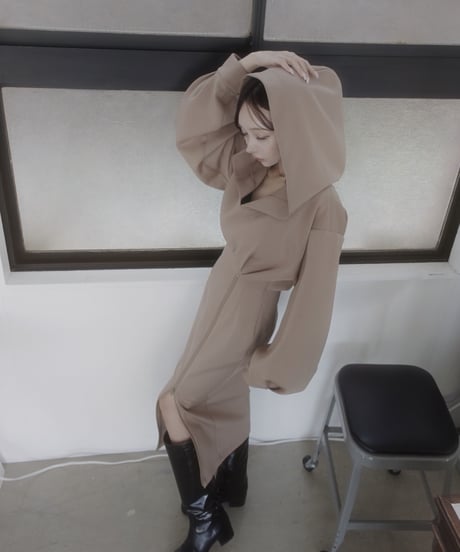 ボンディングジップスリットフードワンピース / Bonding Zip-Slit Hood One-Piece