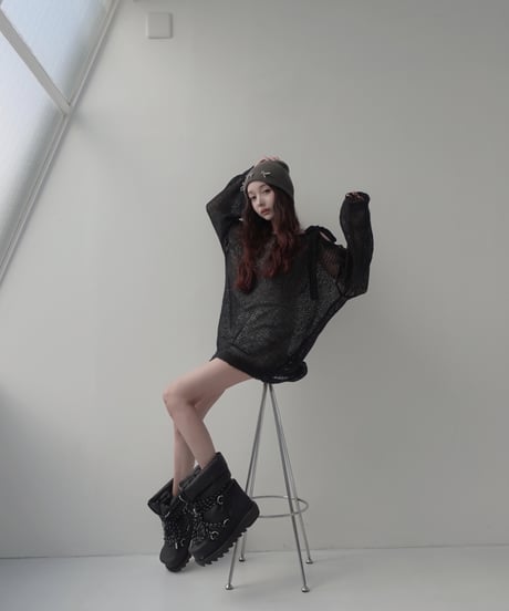 【Black】ショルダーリボンモヘアニット/Shoulder Ribbon Mohair Knit