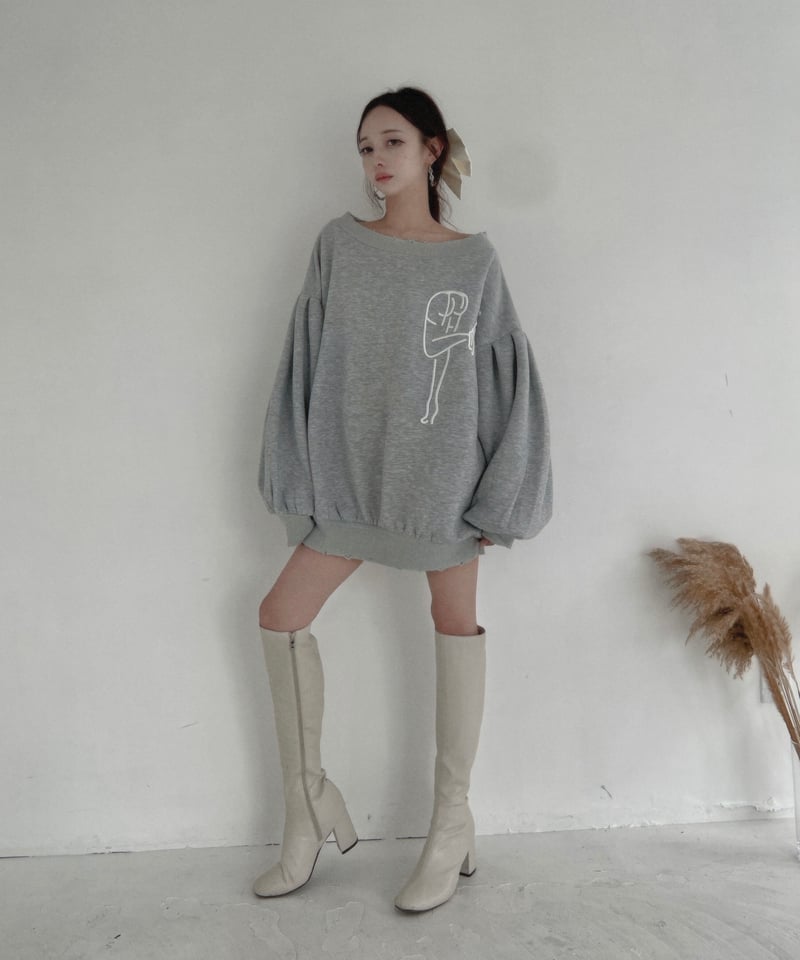 ロゴ刺繍フリーレングス ルーズダメージスウェット / Logo Embroidery