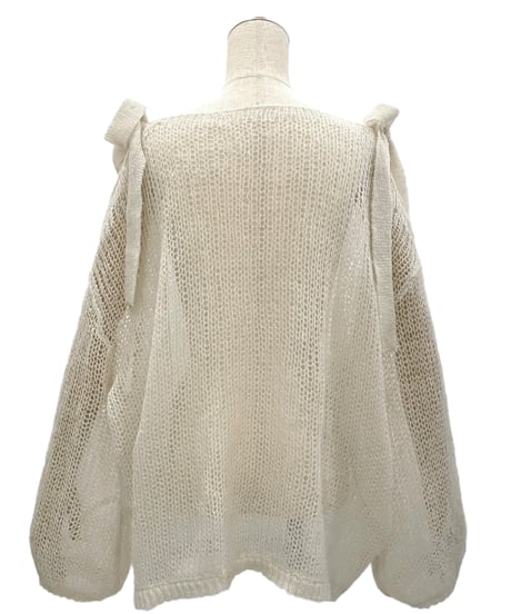 【Gray】ショルダーリボンモヘアニット/Shoulder Ribbon Mohair Knit