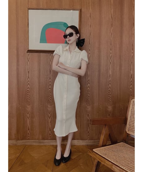 バックリボンポロフレアワンピース /Back Ribbon Polo Flare One-Piece