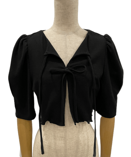 フリルヘムクロップドリボンカーディガン /Frill Hem Cropped Ribbon Cardigan