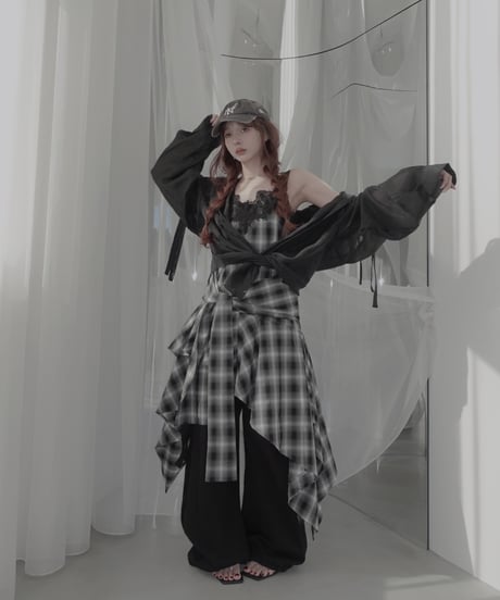 【Sheer Black】サイドカットフードシャツ/Side Cutting Hooded Shirts