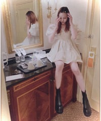 【ベージュ】パフスリーブチュニックワンピ Puff Sleeve Tunic One-Piece
