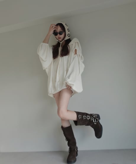 レースアップビッグシルエットフーディ/Race-up Oversized Hoodie