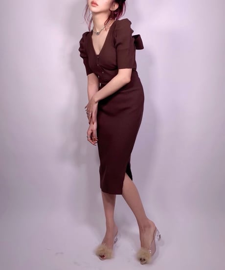Back Ribbon Rib One-Piece バックリボンリブワンピース