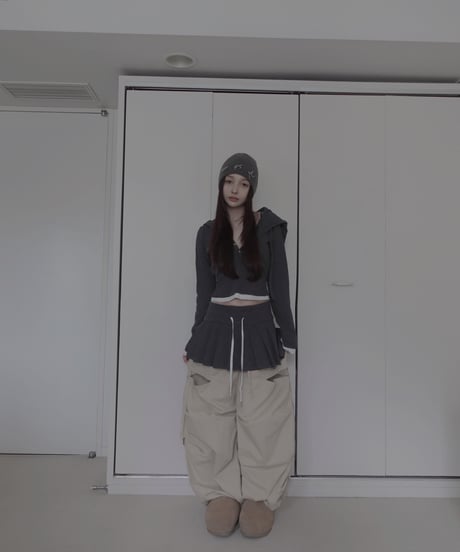 【DarkGray】レイヤードフードトップス /Layered Hood Top