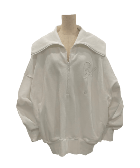 【裏パイル生地】ハーフジップアップロゴ刺繍ビッグスウェット/Half Zipup Logo Embroidery Big Sweat