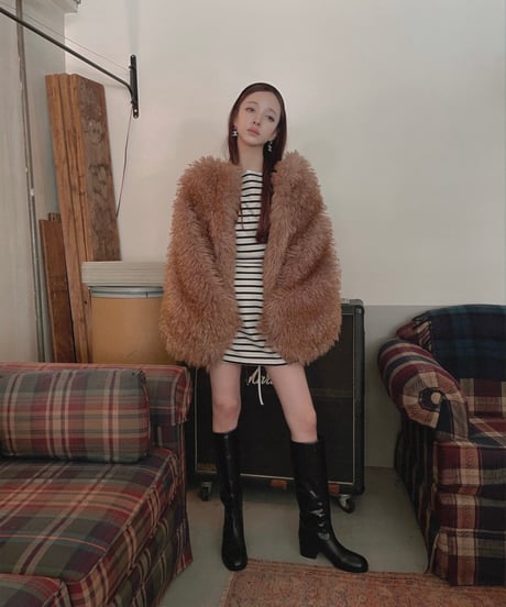 ショルダーリボンボーダーチュニックワンピース / Shoulder Ribbon Stripes Tunic One-Piece