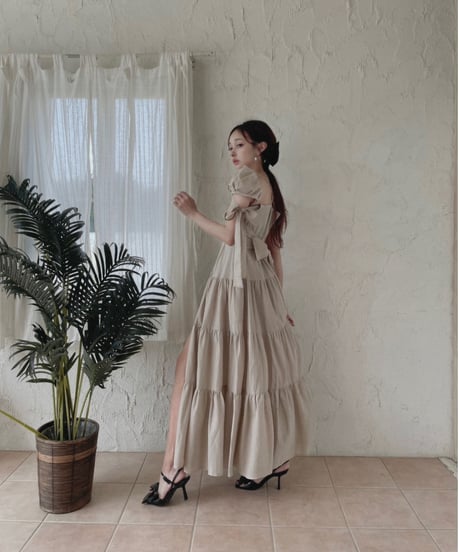 ショルダーリボンサマーロングドレス / Shoulder Ribbon Summer Long Dress