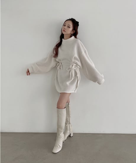 ウェストリボンニットチュニックワンピース /Waist Ribbon Knit Tunic One-piece