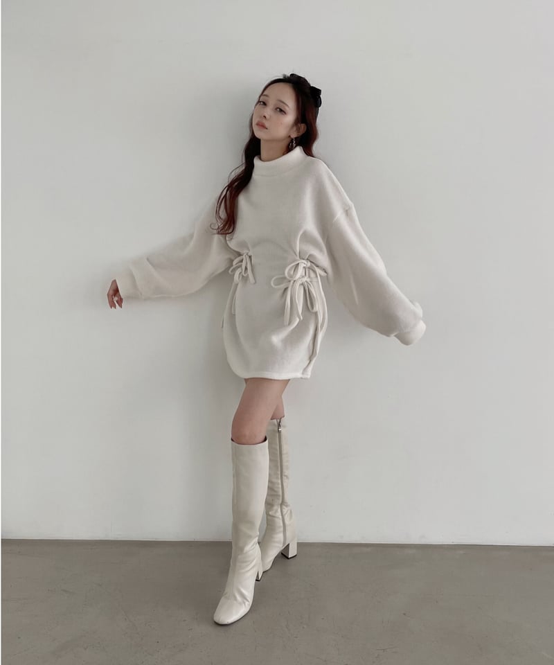 ウェストリボンニットチュニックワンピース /Waist Ribbon Knit Tunic O...