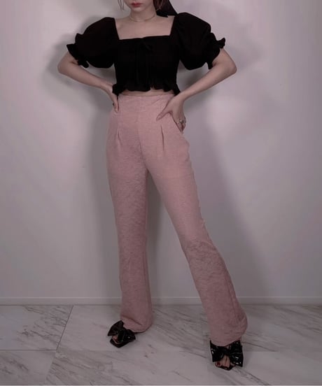 クリンクルマテリアルハイウェストパンツ　Crinkle Material High Waist Pants
