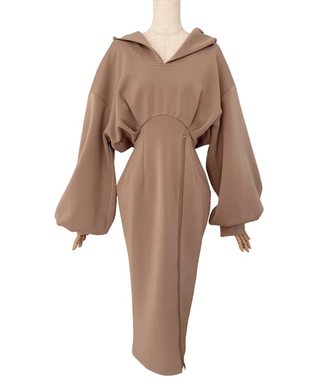 ボンディングジップスリットフードワンピース / Bonding Zip-Slit Hood One-Piece