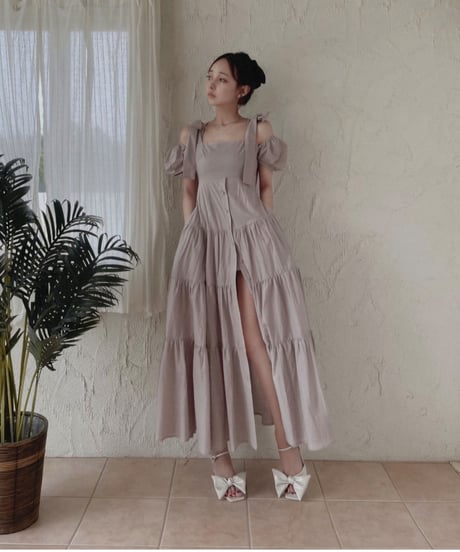 ショルダーリボンサマーロングドレス / Shoulder Ribbon Summer Long Dress