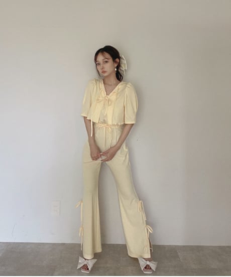 フリルヘムクロップドリボンカーディガン /Frill Hem Cropped Ribbon Cardigan