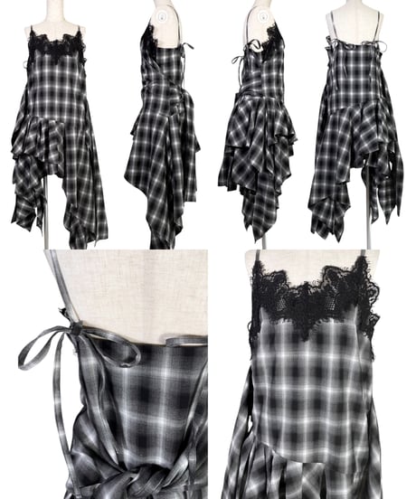 【Black】レイヤードチェックワンピース / Layered Check Dress