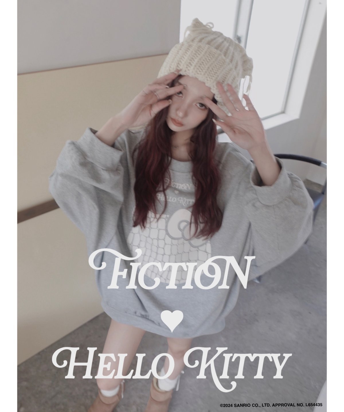 Gray♡Croco Kitty Volume Sleeve Sweat Top