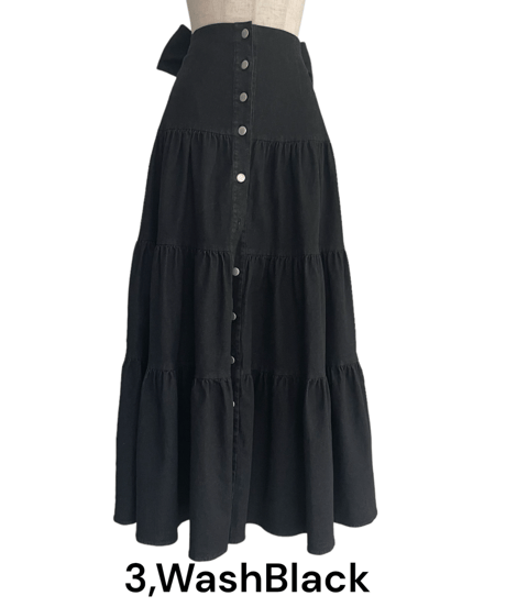 バックリボンデニムティアードスカート / Back Ribbon Denim Tiered Skirt