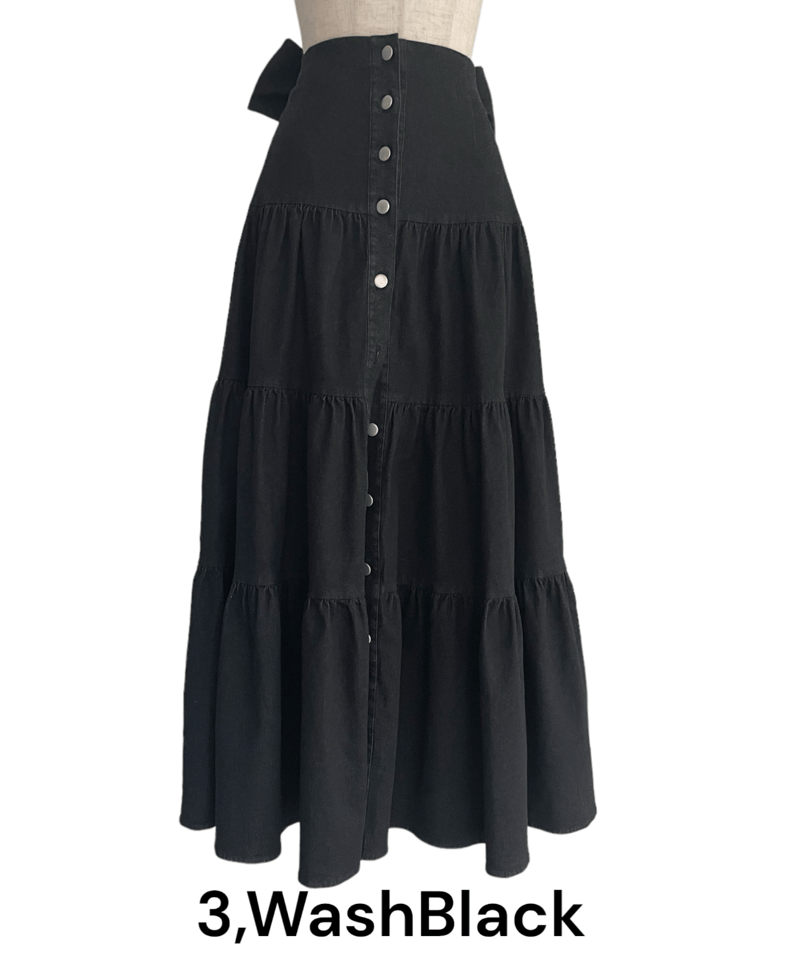 バックリボンデニムティアードスカート / Back Ribbon Denim Tiered S