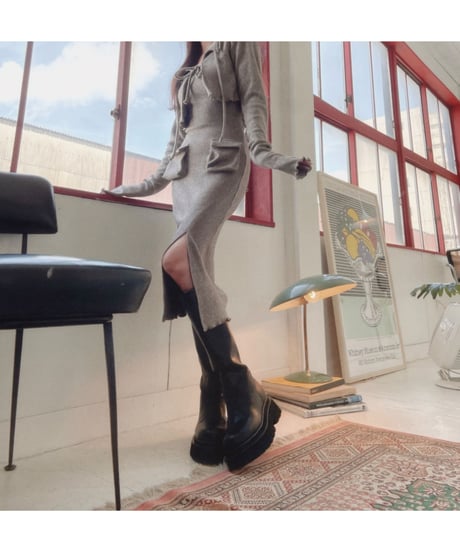 2サイドポケット バックオープンスリットニットワンピース / 2Pockets Back Open Slit Knit One-Piece