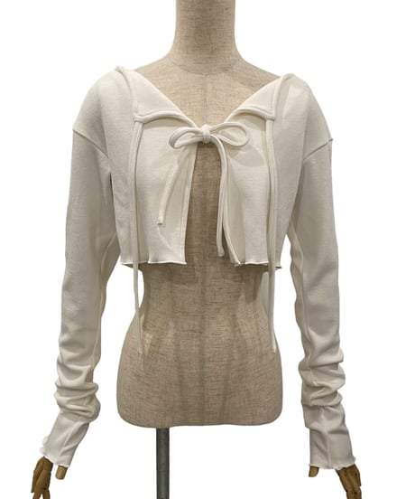 フリルヘムクロップドリボンニットカーディガン / Frill Hem Cropped Ribbon Knit Cardigan