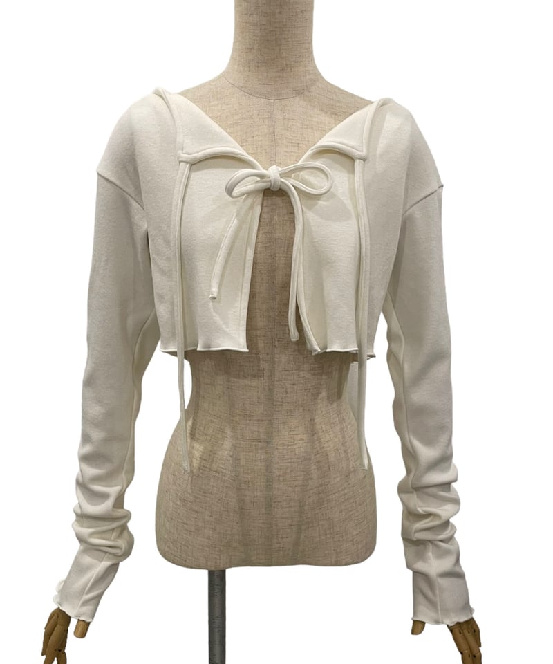 フリルヘムクロップドリボンニットカーディガン / Frill Hem Cropped