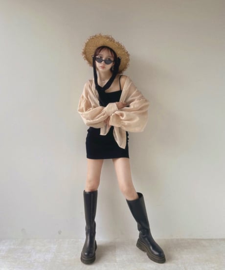 バックオープンシアーシャツ + ミニリブワンピ/Back Open Sheer Shirts + mini cami One-piece