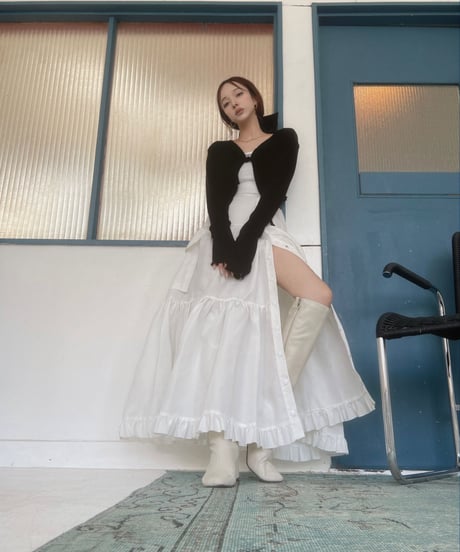 フリルヘムクロップドリボンニットカーディガン / Frill Hem Cropped Ribbon Knit Cardigan