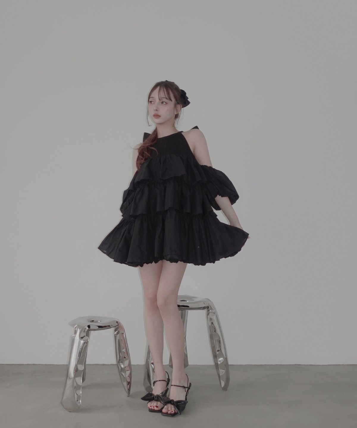 Black】ティアードバルーンチュニックワンピース / Tiered Balloon Tun