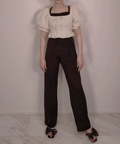 クリンクルマテリアルハイウェストパンツ　Crinkle Material High Waist Pants