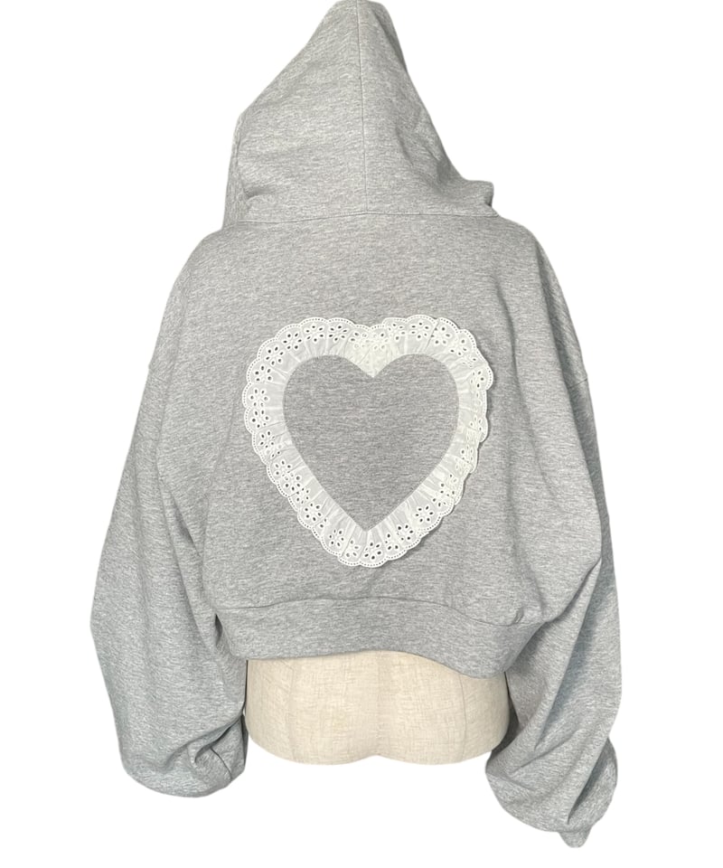 fiction tokyo ❤︎ ハートジップアップフーディー ( short ) Gray】ハートジップアップフーディー /Heart Zip-up Hoodie | FIC