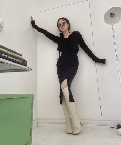 フリルヘムクロップドリボンニットカーディガン / Frill Hem Cropped Ribbon Knit Cardigan