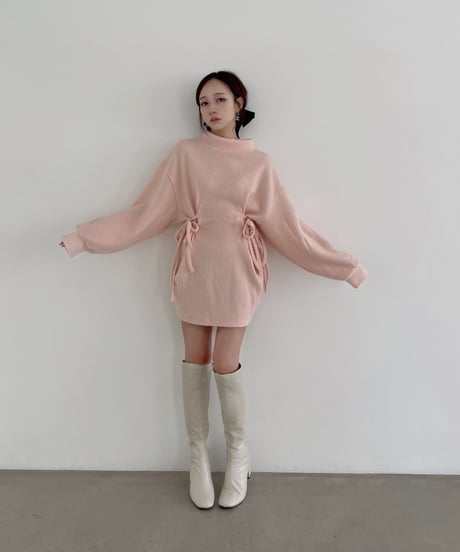 ウェストリボンニットチュニックワンピース /Waist Ribbon Knit Tunic One-piece