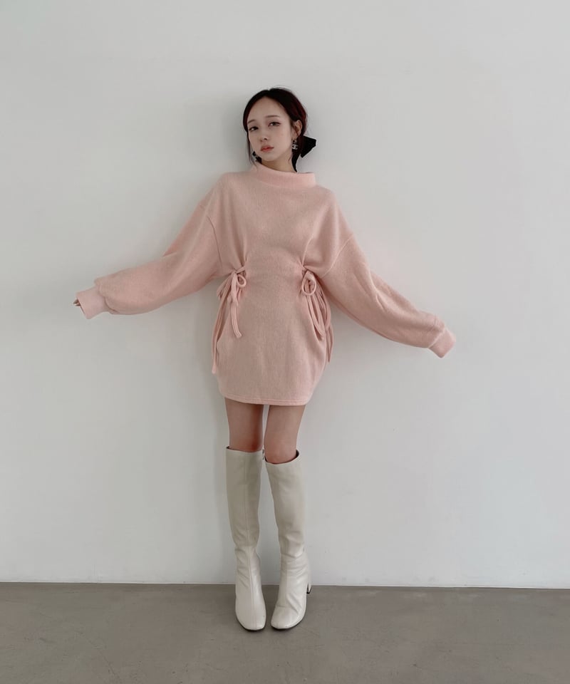 ウェストリボンニットチュニックワンピース /Waist Ribbon Knit Tunic O