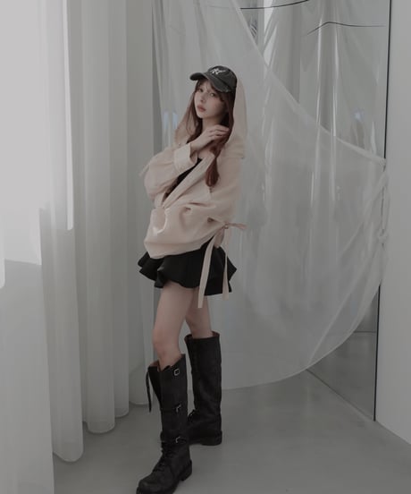 【Sheer Peach】サイドカットフードシャツ/Side Cutting Hooded Shirts
