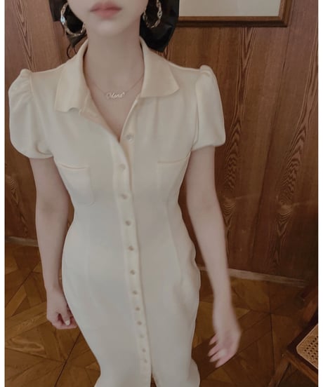 バックリボンポロフレアワンピース /Back Ribbon Polo Flare One-Piece