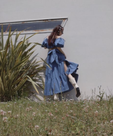 バックリボンデニムティアードスカート / Back Ribbon Denim Tiered Skirt