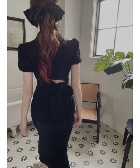 バックリボンポロフレアワンピース /Back Ribbon Polo Flare One-Piece